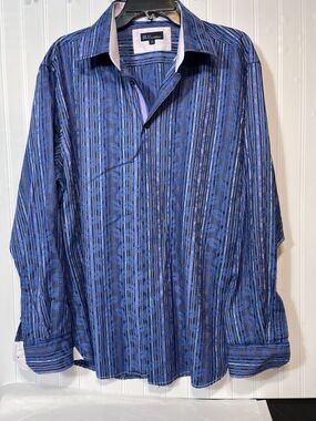 Blu By Polifroni Long Sleeve Dress Shirt Sz XL Blue Stripe Paisley #0225